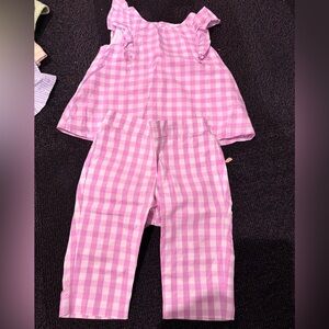 Janie and Jack Pink Gingham Jumpsuit Set